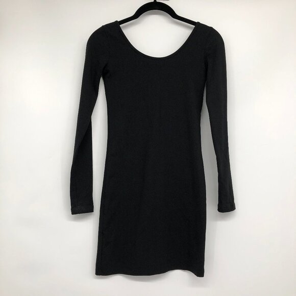NL Black Long Sleeve Bodycon Scooped Round Neck Mini Dress perfect LBD - Picture 15 of 16